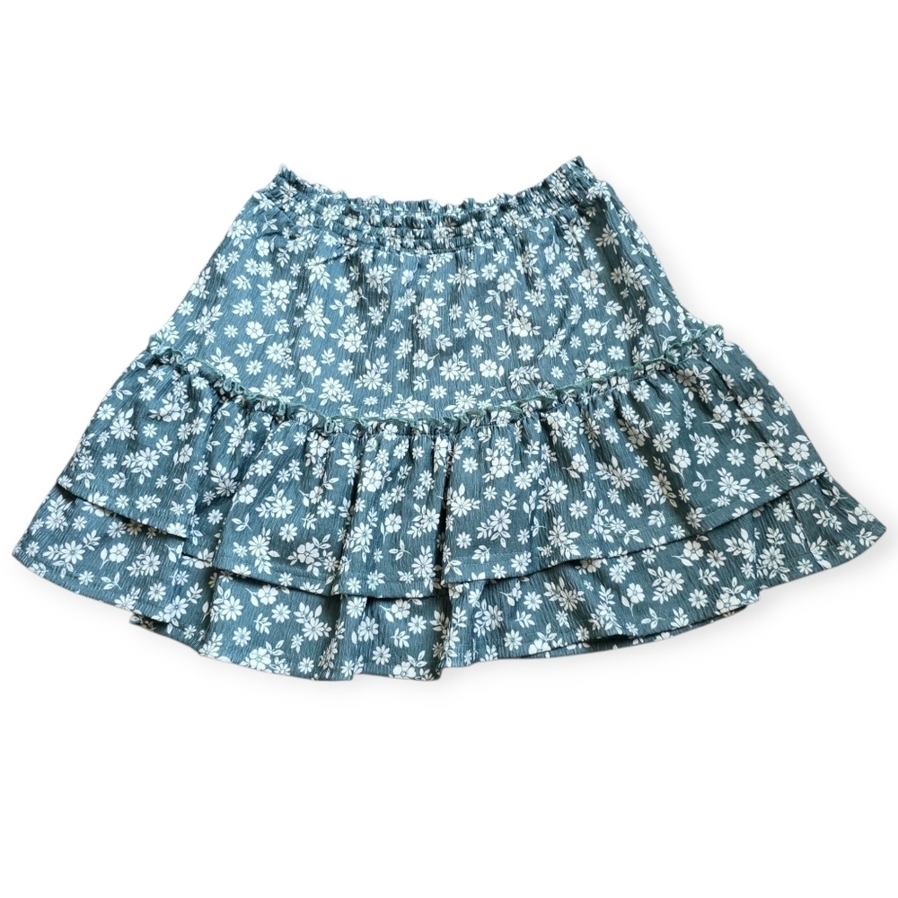 NWOT Nicole Miller Tiered Floral Mini Skirt, Green & White, Size 12